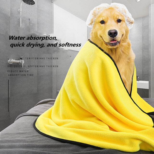 Super Absorbent Quick-Dry Pet Towel – Soft Microfiber for Dogs & Cats (Yellow)