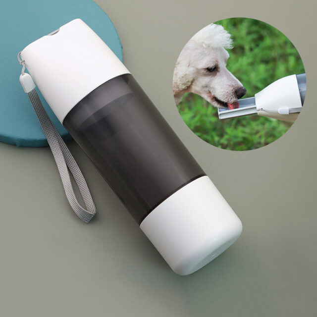 Portable 2-in-1 Dog Water & Food Bottle – 350ml Travel Feeder Bowl Dispenser