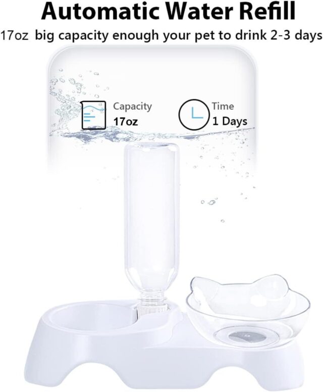 Tilted Pet Bowl Set – Dual Food & Auto Water Bottle for Cats/Dogs - Image 9