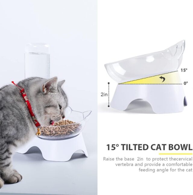 Tilted Pet Bowl Set – Dual Food & Auto Water Bottle for Cats/Dogs - Image 6