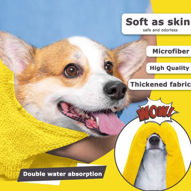 Super Absorbent Quick-Dry Pet Towel – Soft Microfiber for Dogs & Cats (Yellow) - Image 4