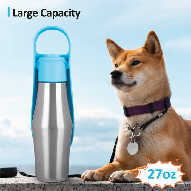 Portable Dog Water Bottle with Silicone Leaf – Outdoor Travel Pet Dispenser